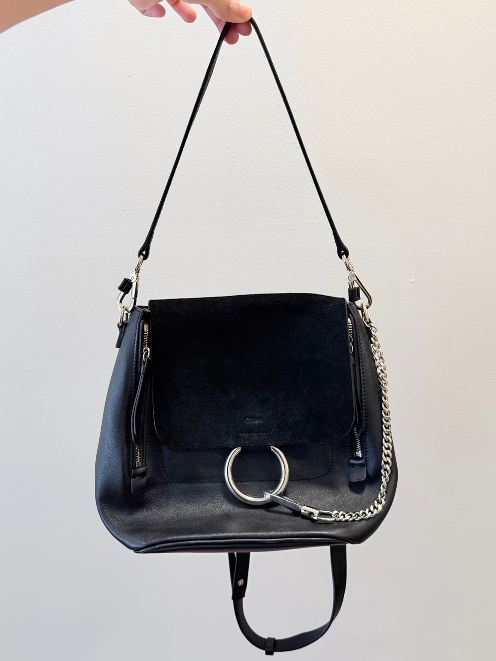 Chloe Suede Calfskin Medium Faye Backpack in Black